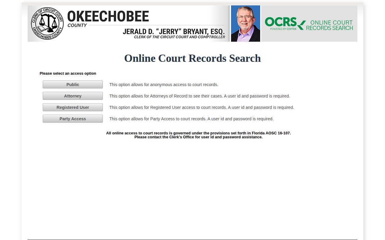 Okeechobee County court disposition record search