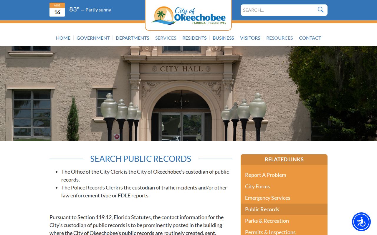 Okeechobee city Police Records request methods and arrest-record fees