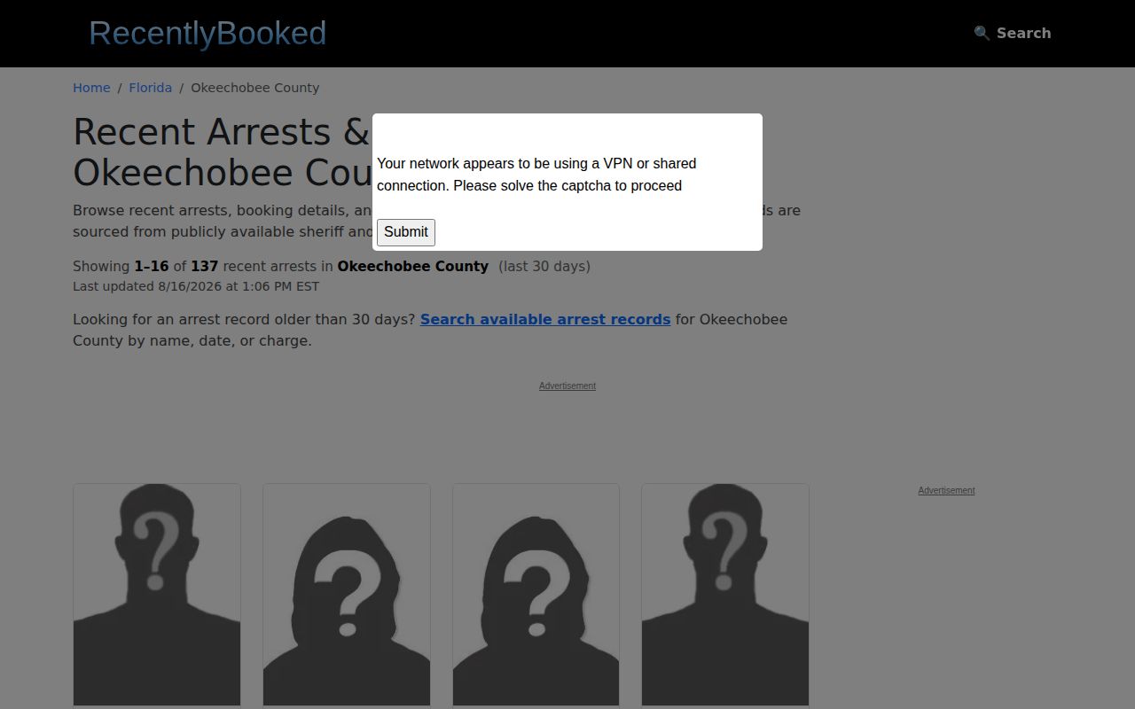 Unofficial RecentlyBooked Okeechobee County booking page